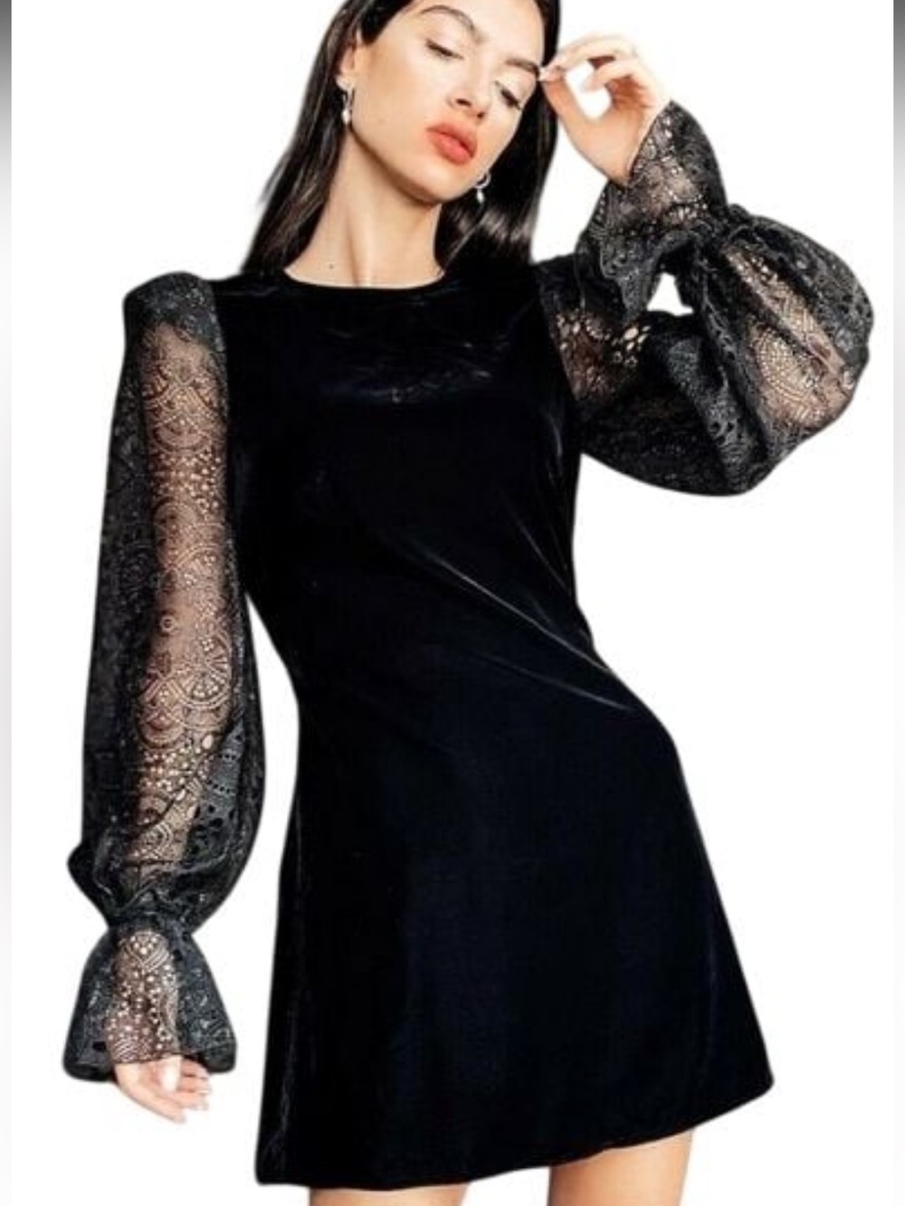 THE VAMPIRES WIFE X H&M RARE SOLD OUT VELVET LACE BISHOP SLEEVE BOW DRESS XS